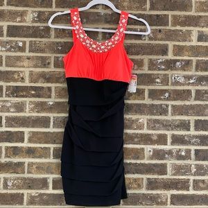 Deb Body Con Coral and Black Dress Size Small